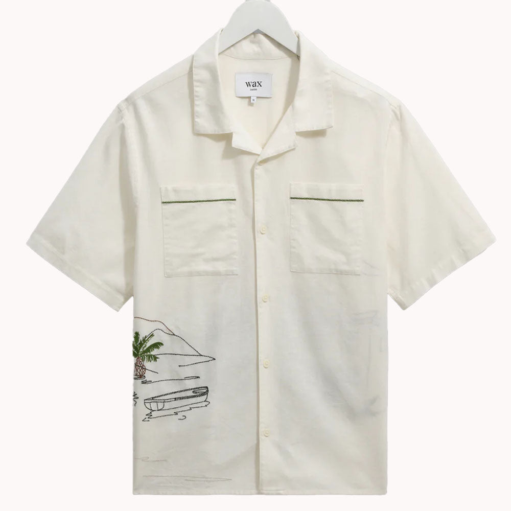 Wax London Didcot Holiday Embroidered SS Ecru Shirt