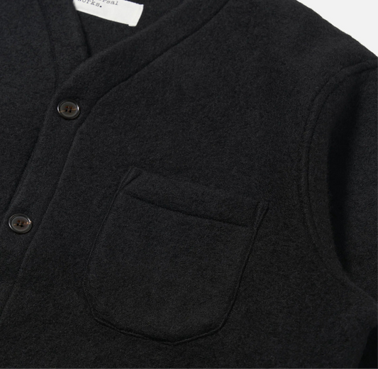 Universal Works Wool Fleece Black Cardigan