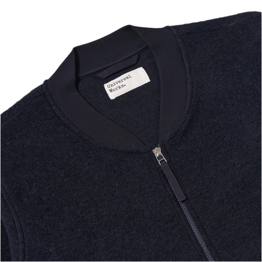 Universal Works Wool Fleece Navy Zip Bomber