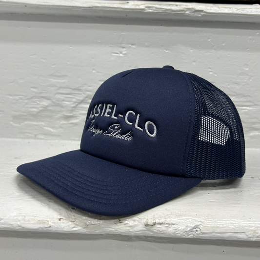 Cassiel Clo Arch Logo Navy Foam Trucker Cap