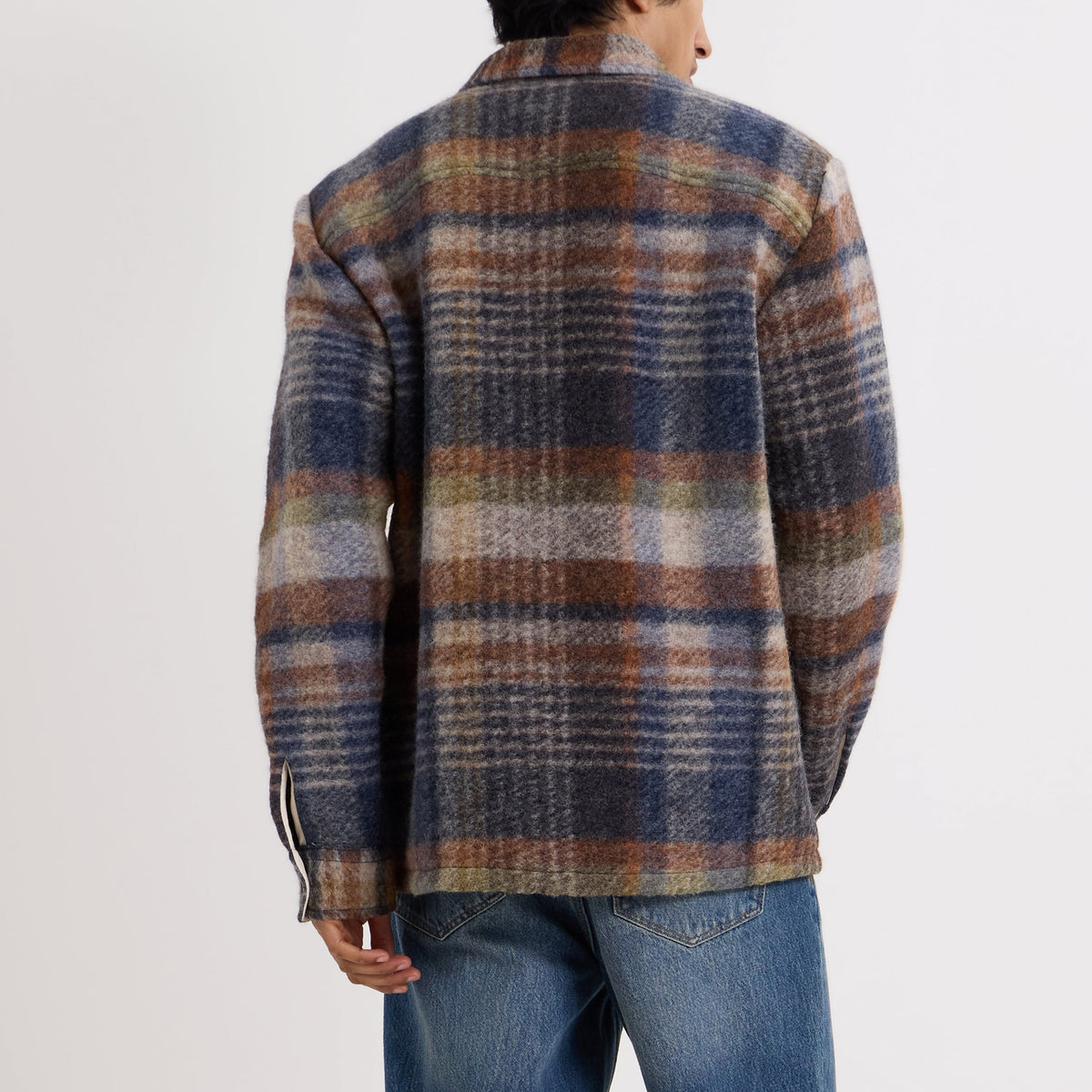 Wax London Whiting Ari Wool Blend Oatmeal Multi Check Overshirt