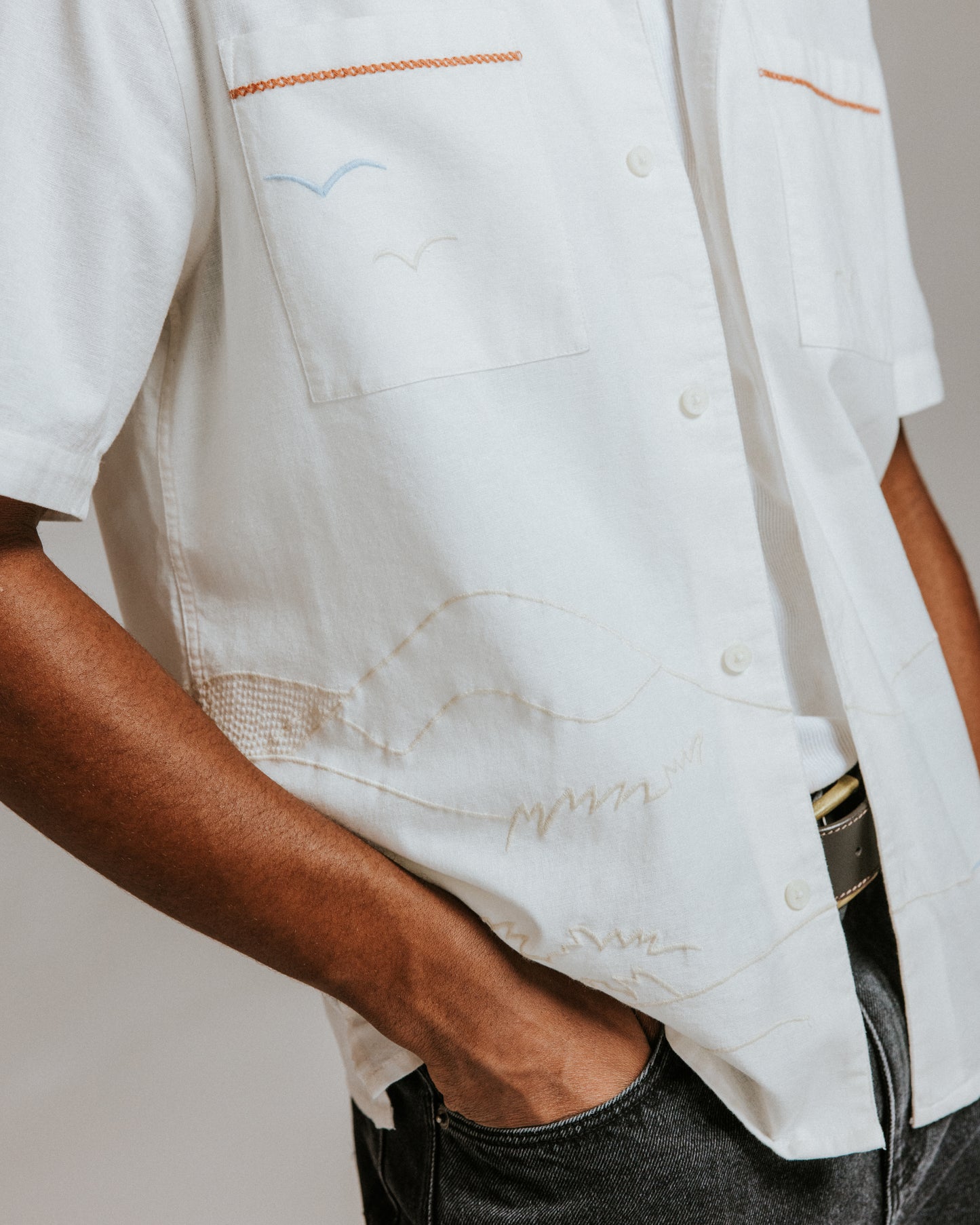 Wax London Didcot Summer Embroidered SS Ecru Shirt
