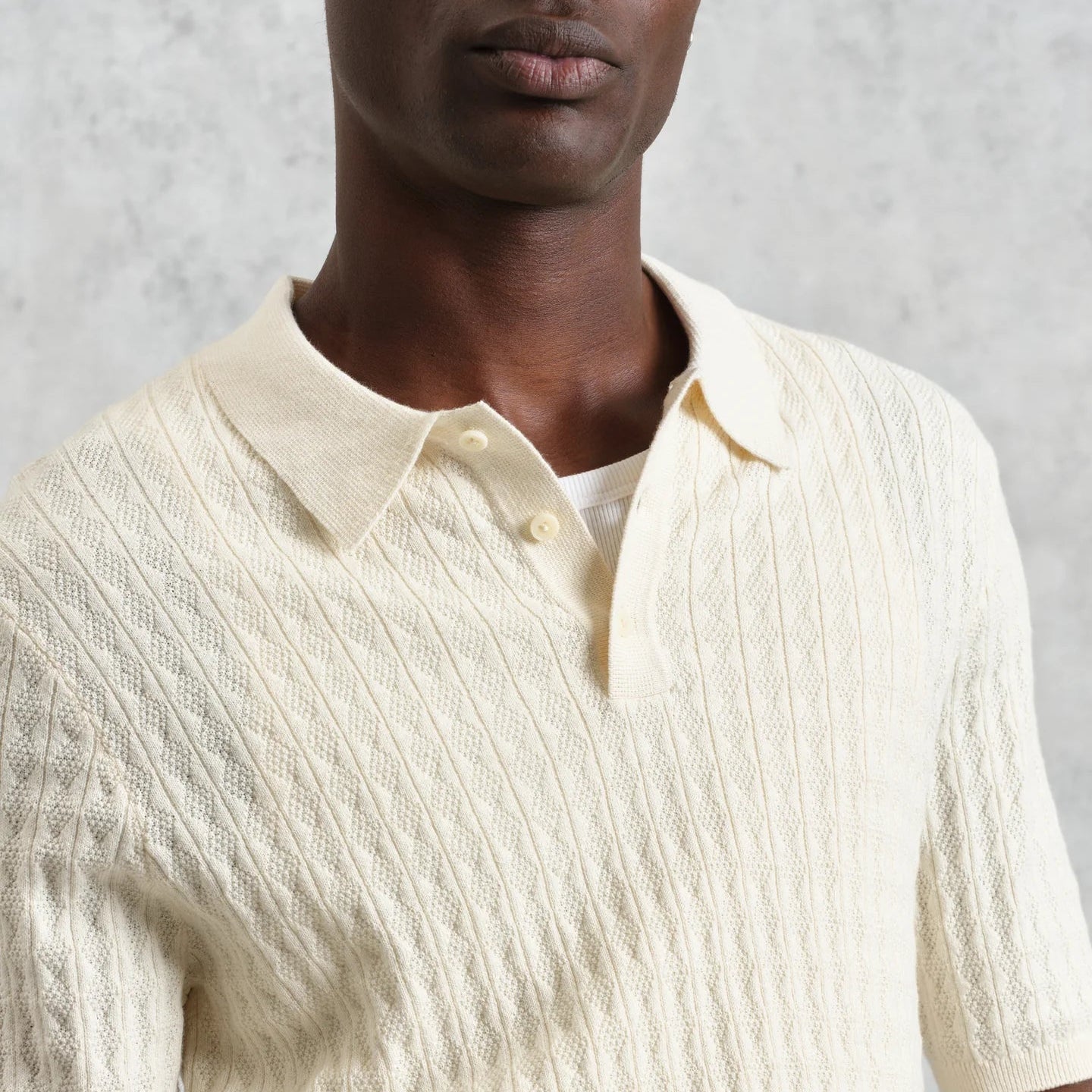 Wax London Naples Retro Diamond SS Ecru Knitted Polo