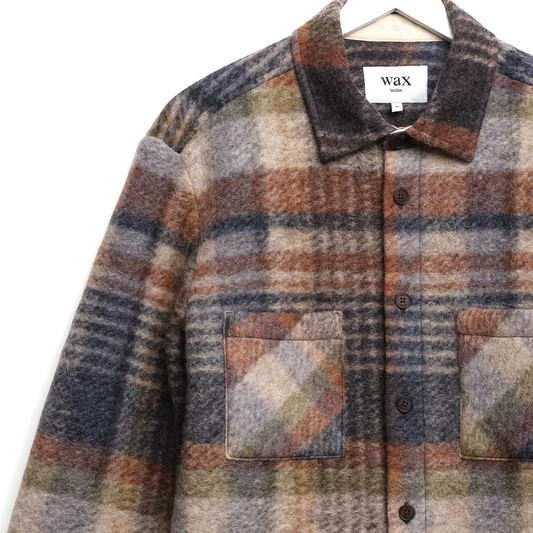 Wax London Whiting Ari Wool Blend Oatmeal Multi Check Overshirt