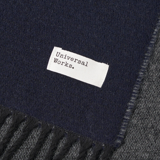 Universal Works Double Sided Navy Mid Grey Scarf
