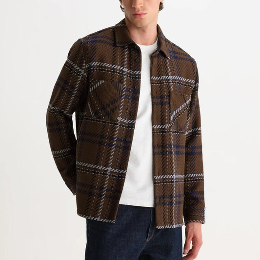 Wax London Whiting Moon Check Brown Blue Overshirt
