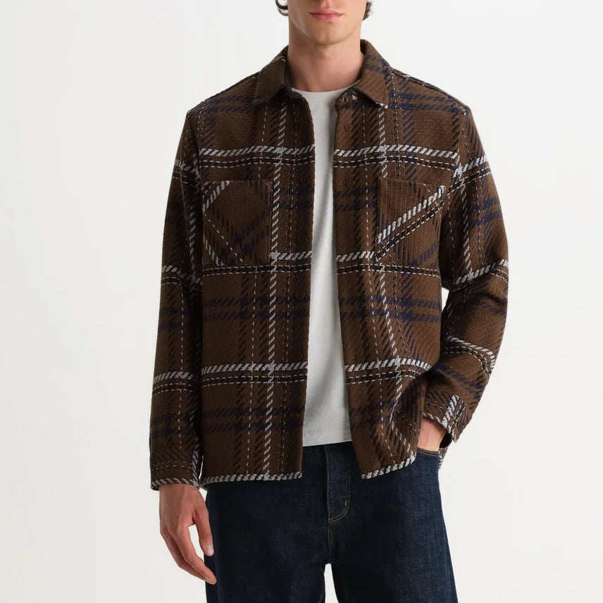 Wax London Whiting Moon Check Brown Blue Overshirt