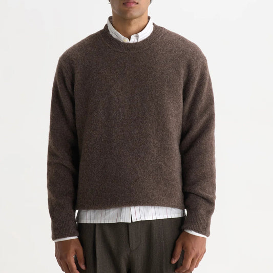 Wax London Wilde Crew Fluffy Wool Blend Chocolate Brown Knit
