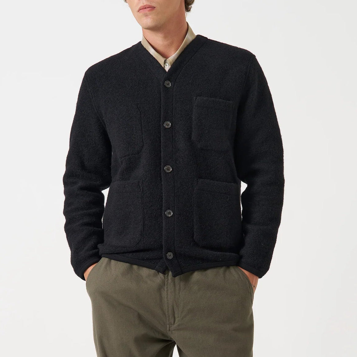 Universal Works Wool Fleece Black Cardigan
