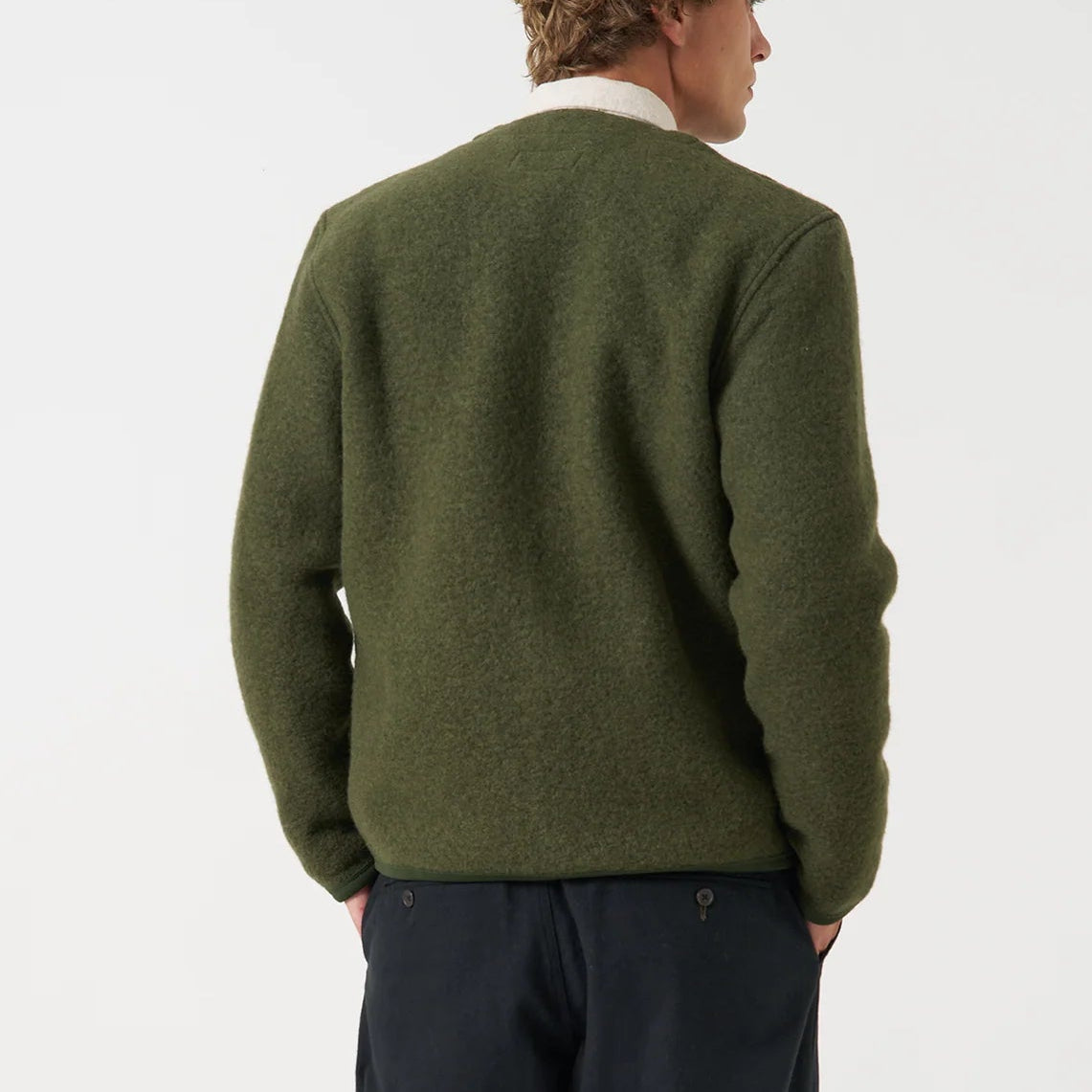 Universal Works Wool Fleece Olive Cardigan