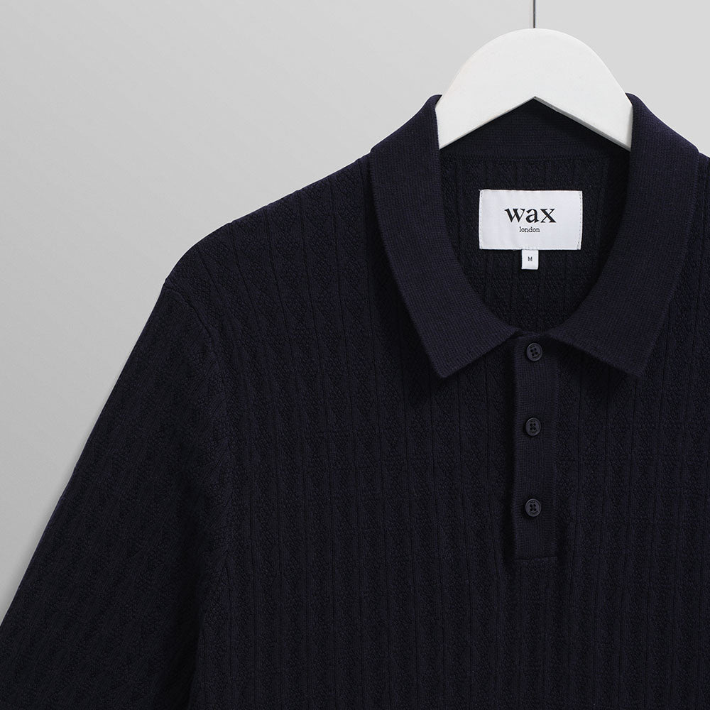 Wax London Naples Diamond Stripe Polo Navy Knit