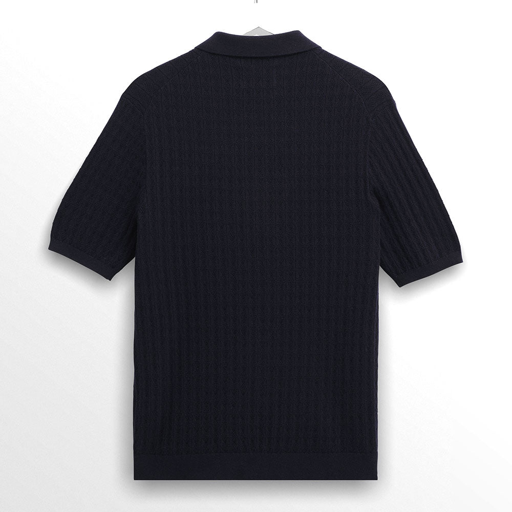 Wax London Naples Diamond Stripe Polo Navy Knit