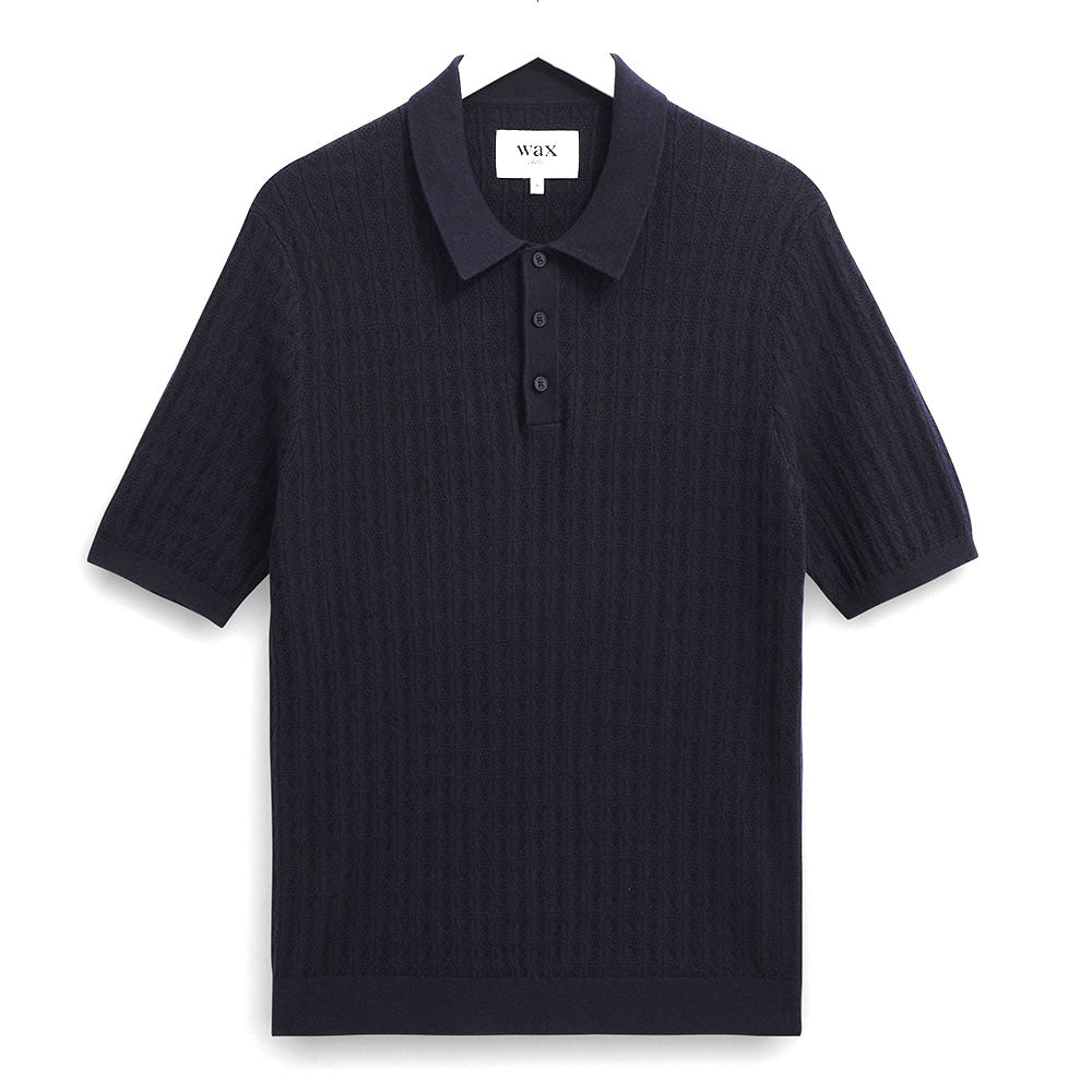 Wax London Naples Diamond Stripe Polo Navy Knit