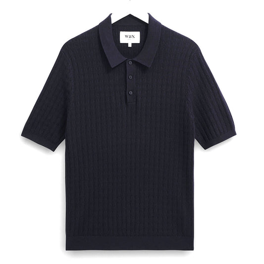 Wax London Naples Diamond Stripe Polo Navy Knit