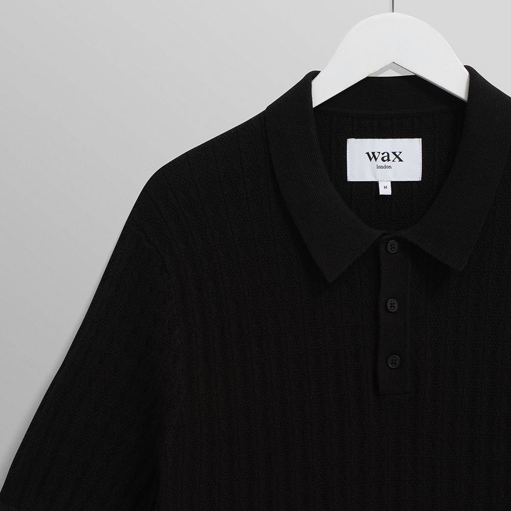 Wax London Naples Diamond Stripe Polo Black Knit