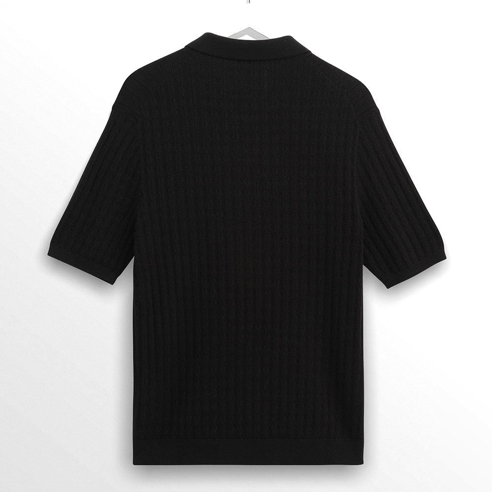 Wax London Naples Diamond Stripe Polo Black Knit