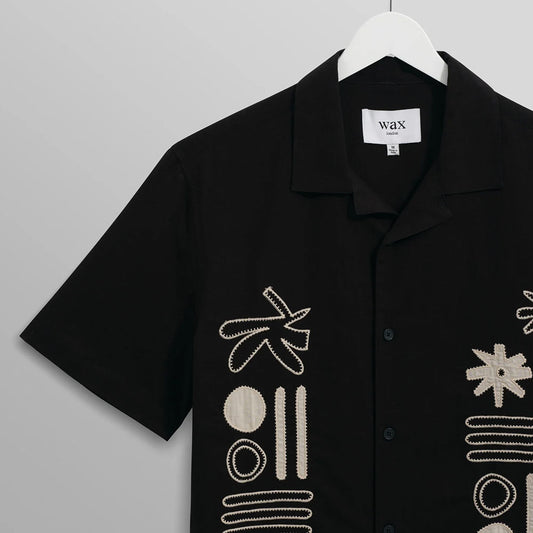 Wax London Didcot Abstract Applique Black SS Shirt
