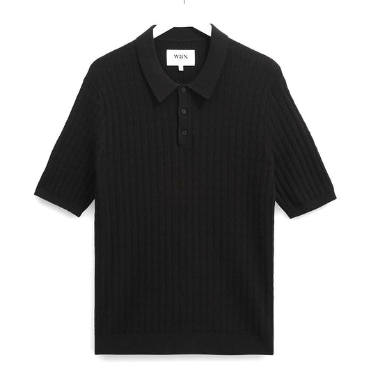 Wax London Naples Diamond Stripe Polo Black Knit