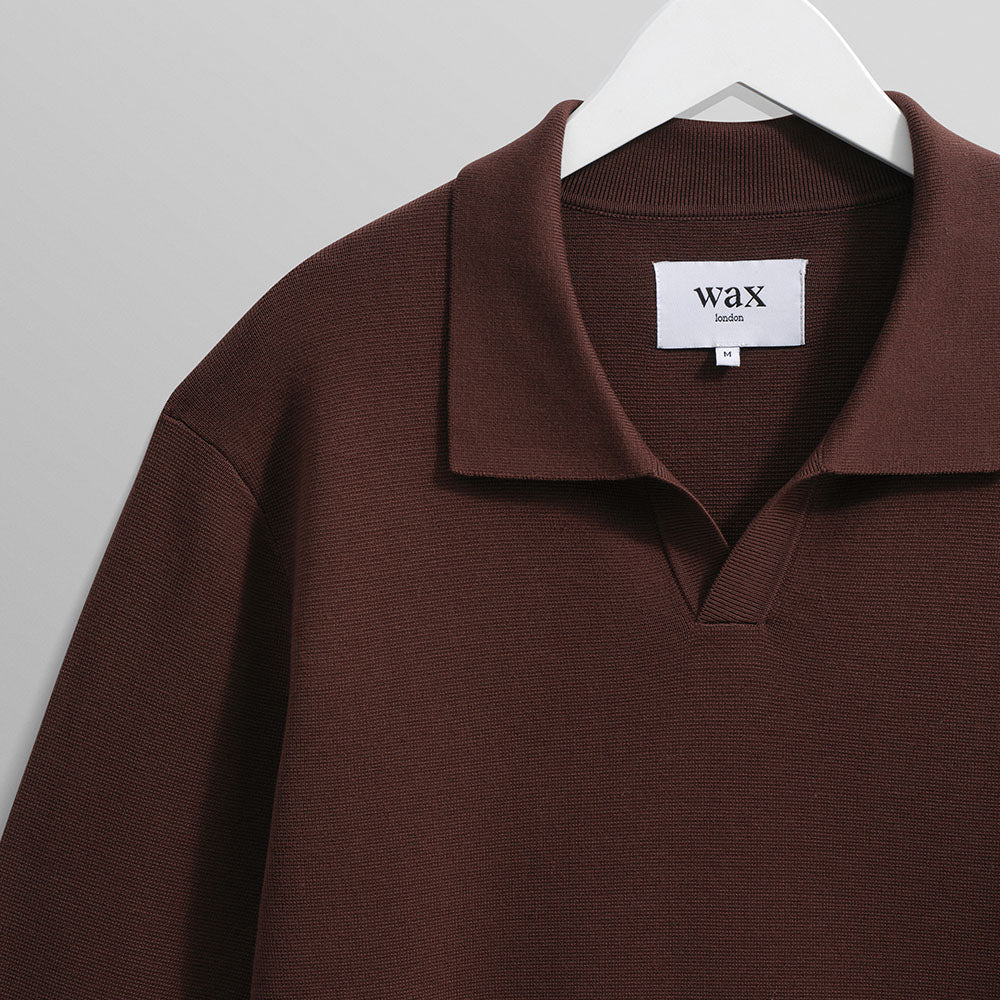 Wax London Carter Open Collar Polo Brown Knit