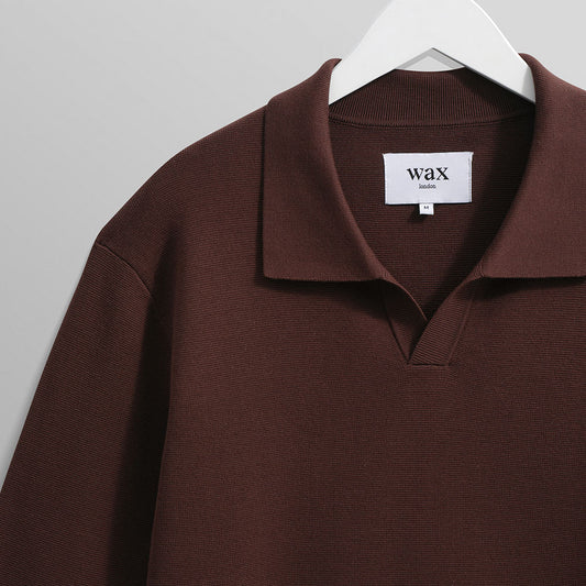 Wax London Carter Open Collar Polo Brown Knit