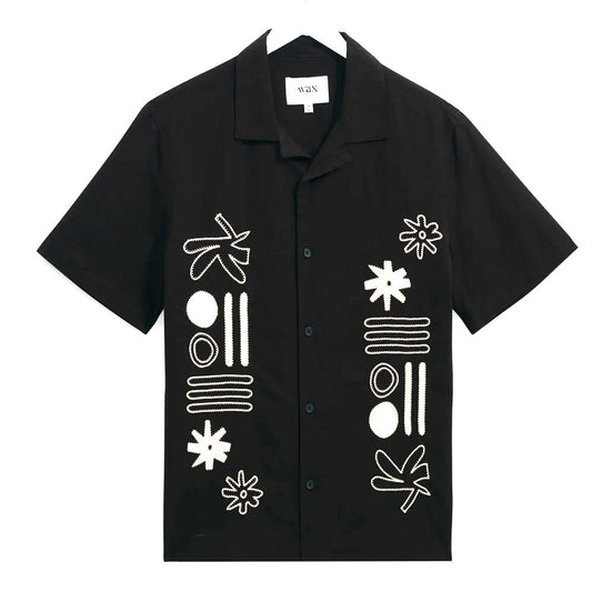 Wax London Didcot Abstract Applique Black SS Shirt