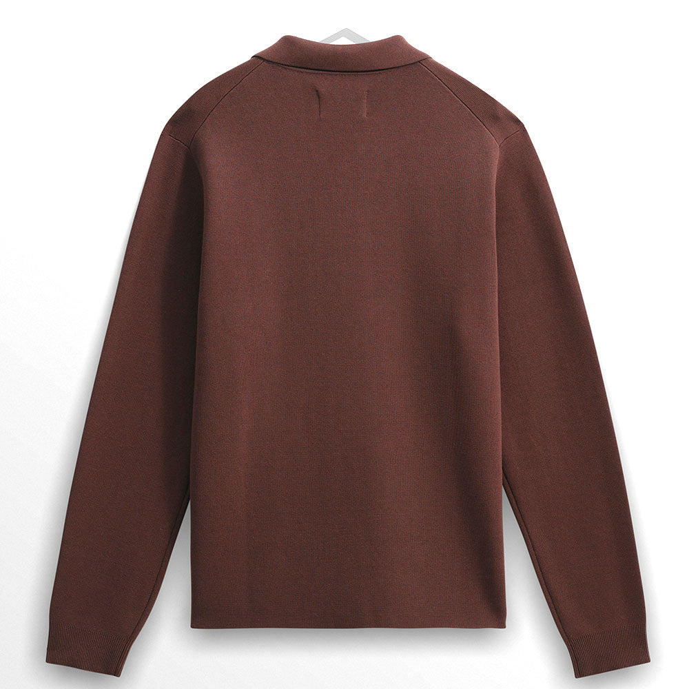 Wax London Carter Open Collar Polo Brown Knit