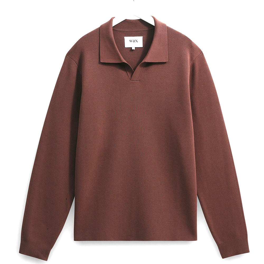 Wax London Carter Open Collar Polo Brown Knit