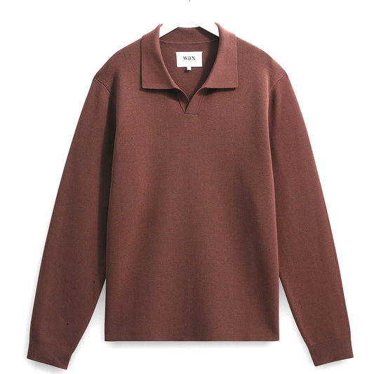 Wax London Carter Open Collar Polo Brown Knit