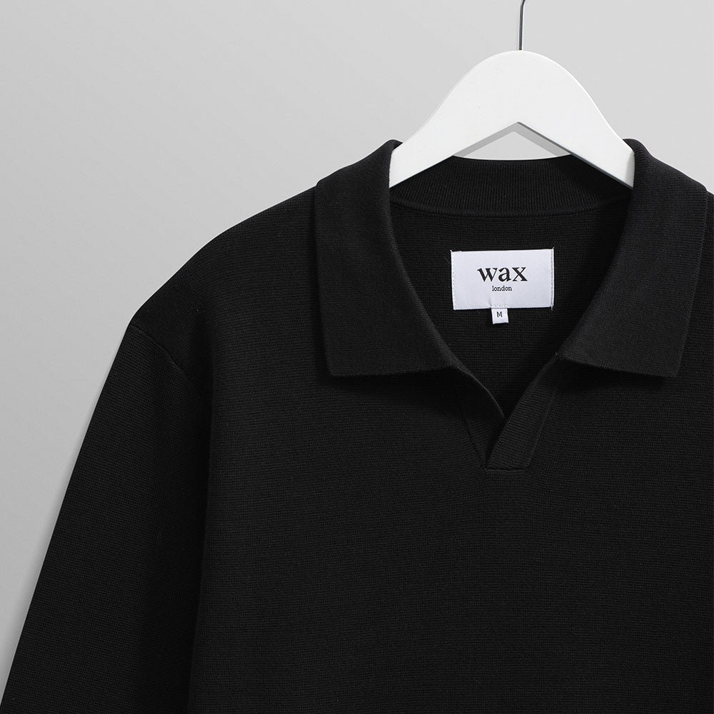 Wax London Carter Open Collar Polo Black Knit