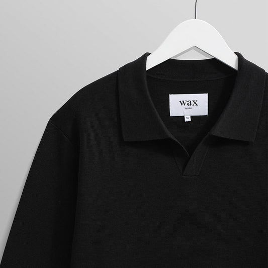 Wax London Carter Open Collar Polo Black Knit