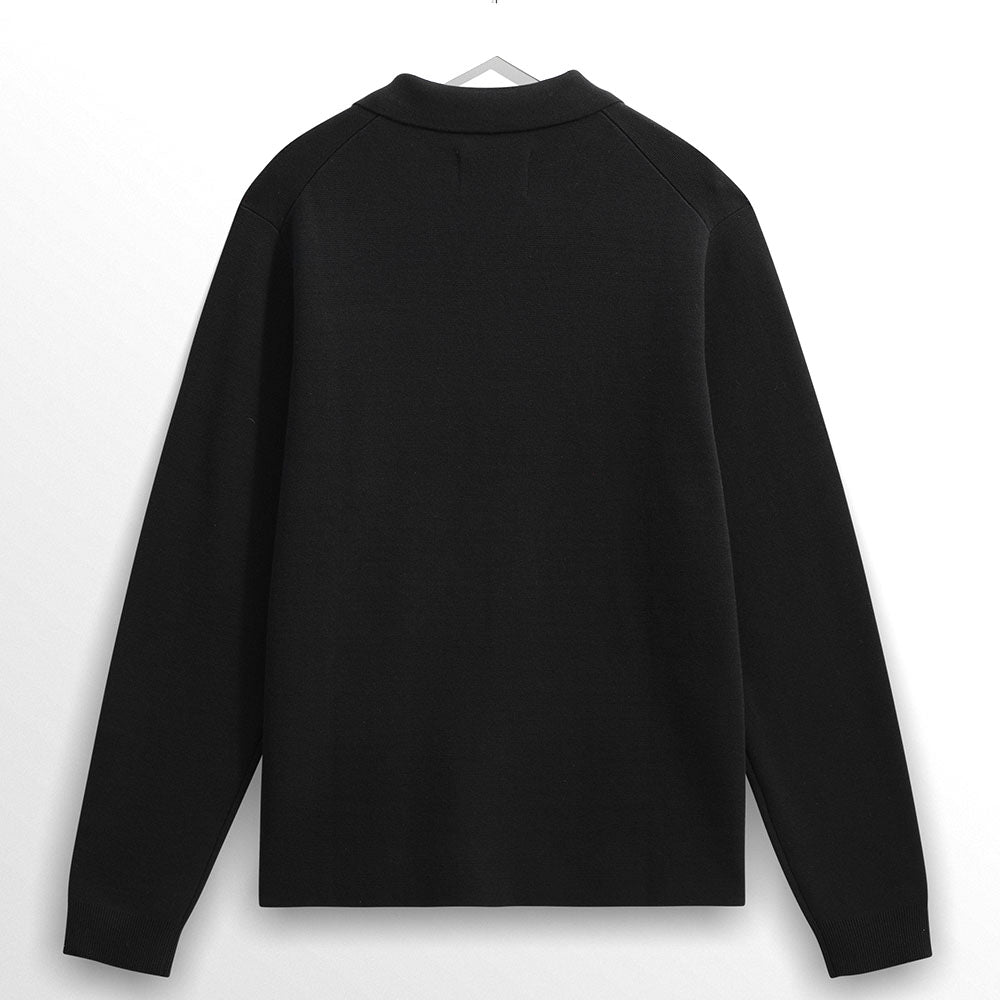 Wax London Carter Open Collar Polo Black Knit