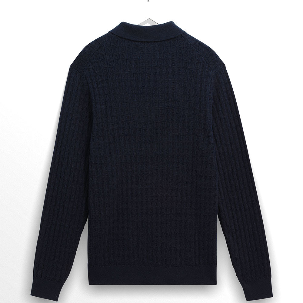 Wax London Oban Diamond Stripe Navy Knit