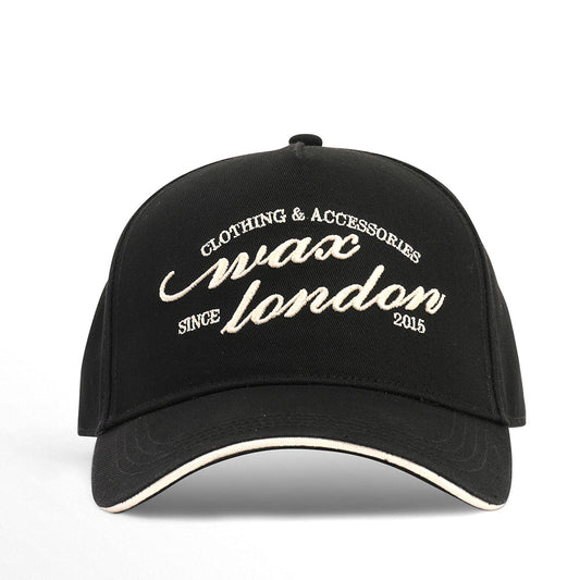 Wax London Dale Script Black Trucker Cap