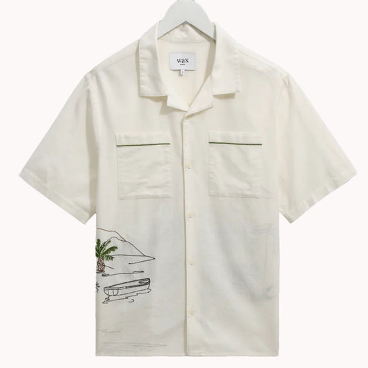 Wax London Didcot Holiday Embroidered SS Ecru Shirt