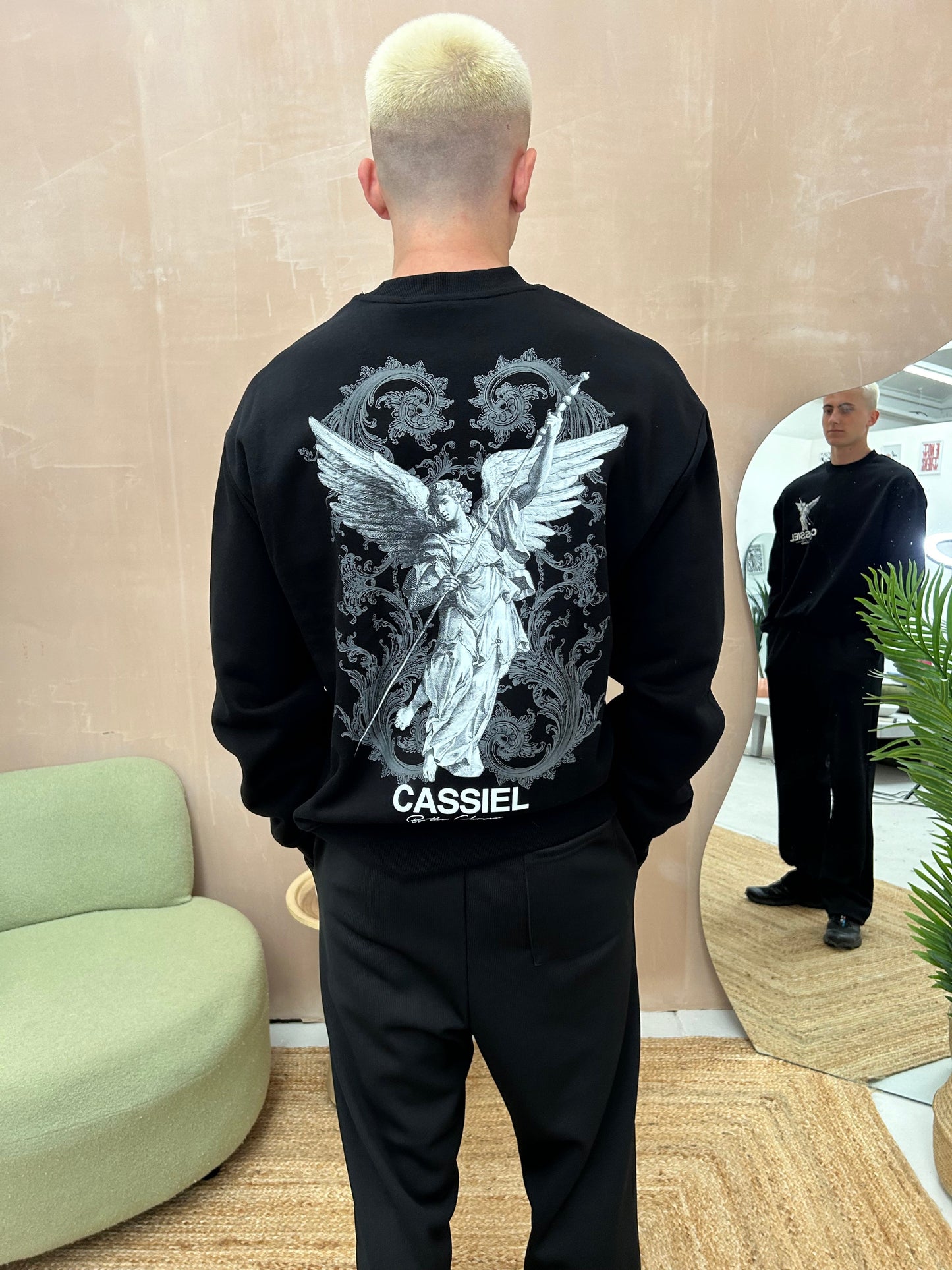 Cassiel Fleur De Lis De Angel Back Print Black Sweatshirt