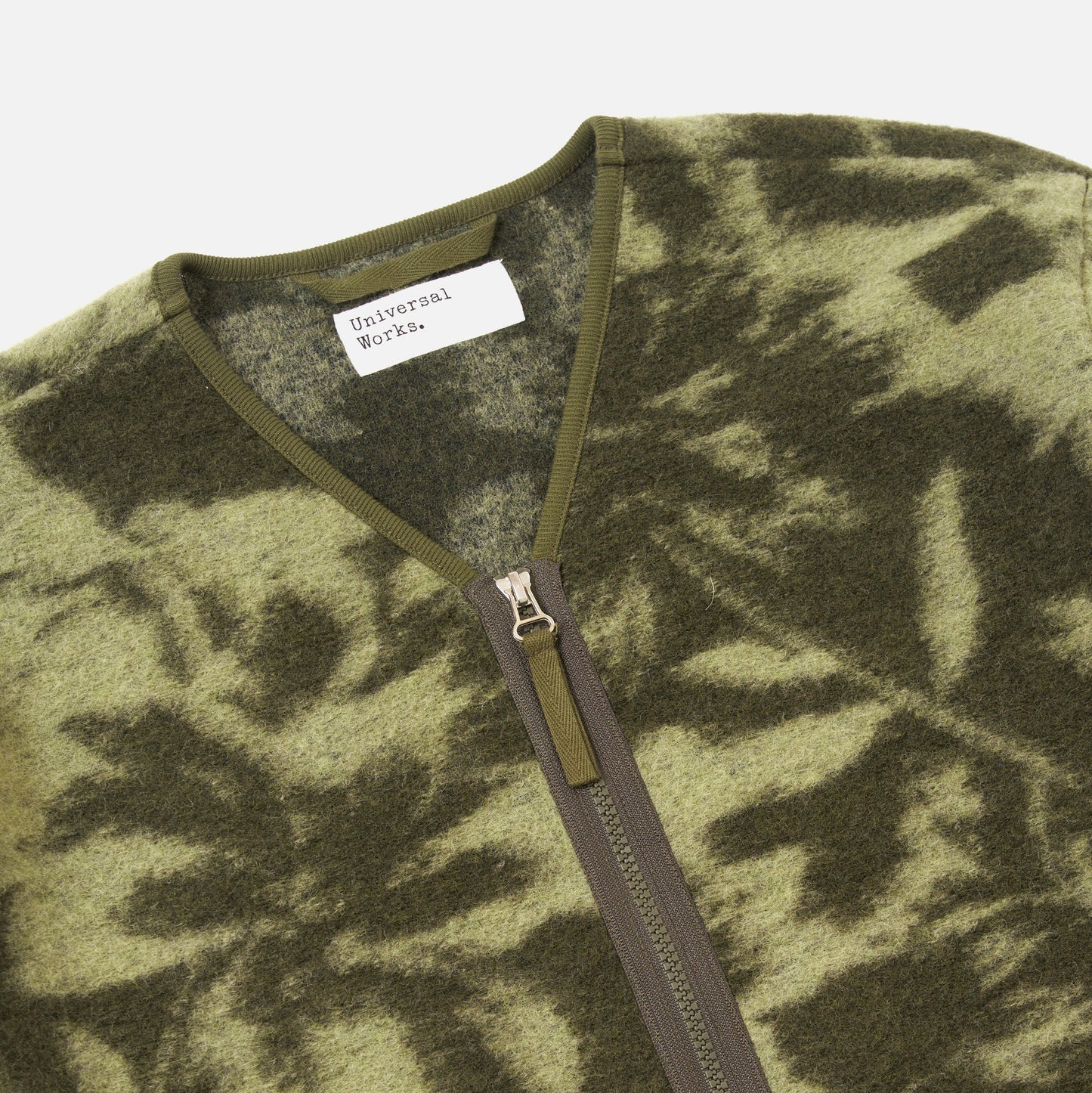 Universal Works Zip Liner Studio Wool Fleece Green Cardigan