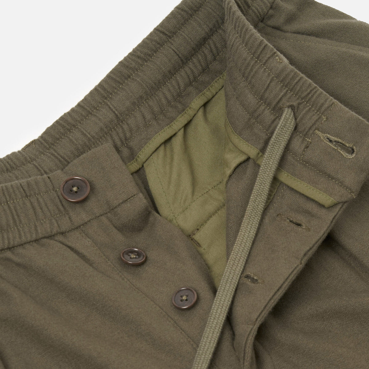 Universal Works Pleated Track Pant Brushed Moleskin Olive Trouser
