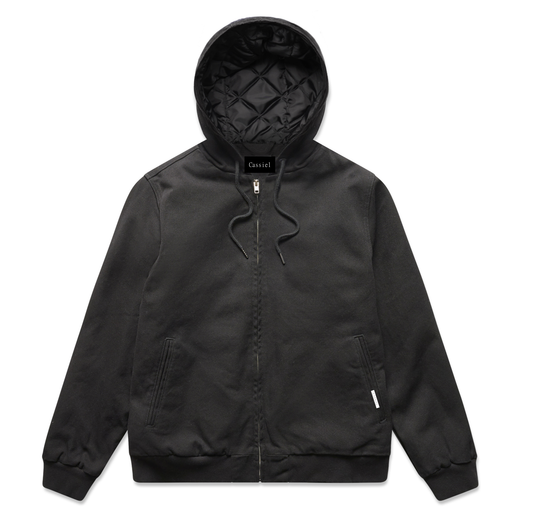 Cassiel Canvas Zip Hooded Black Jacket