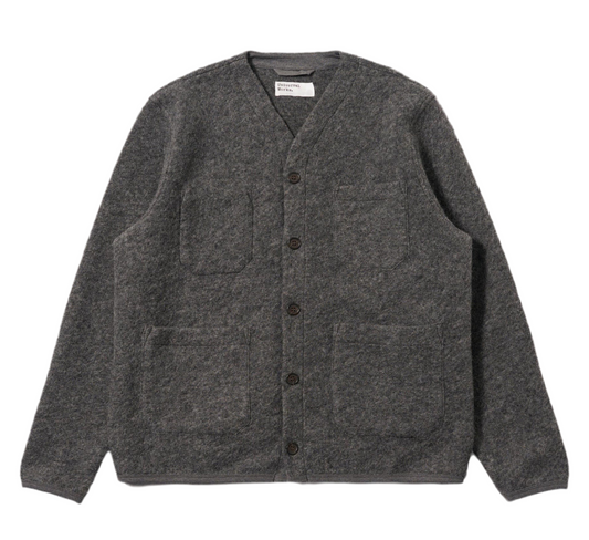 Universal Works Wool Fleece Marl Grey Cardigan