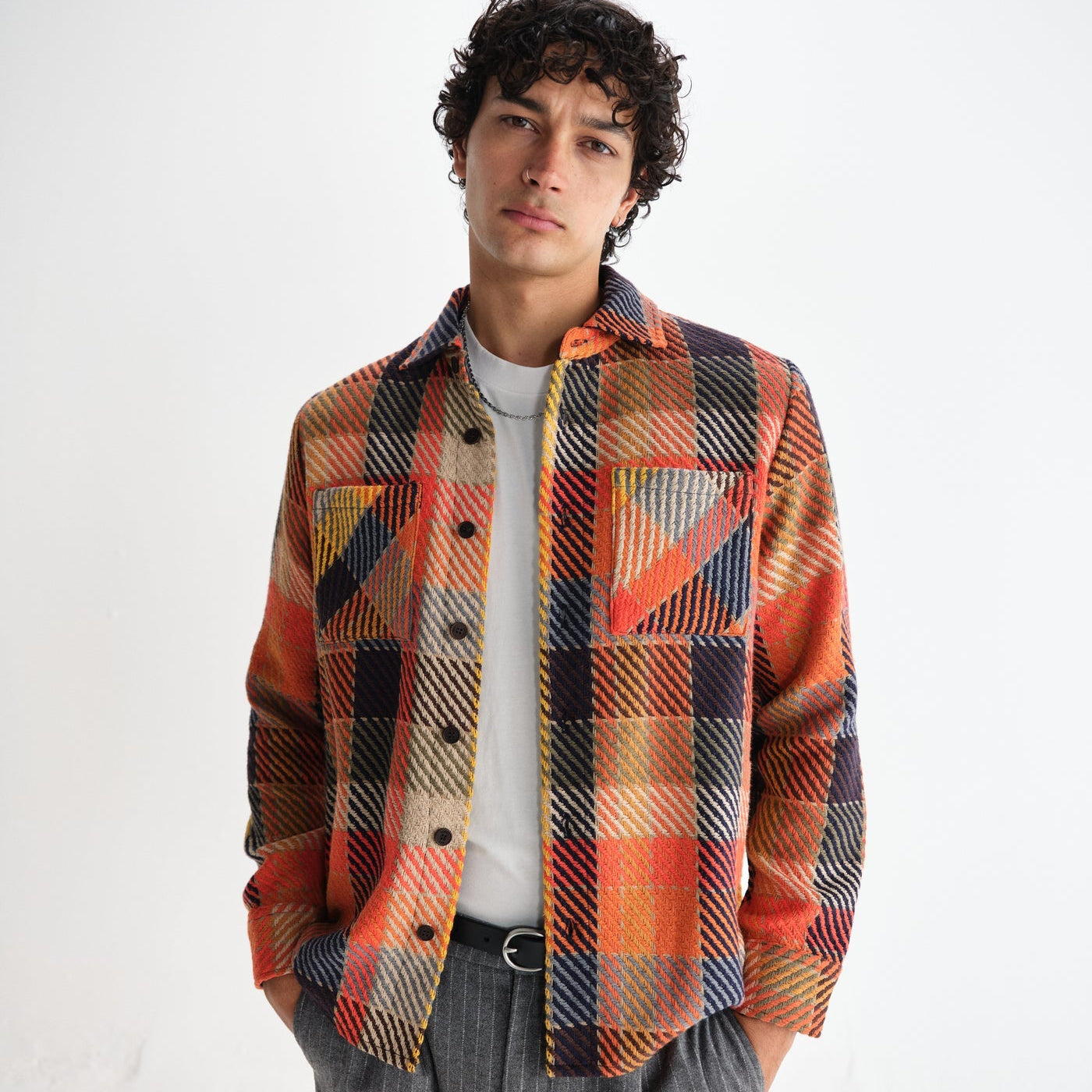 Wax London Whiting Pike Check Orange Overshirt