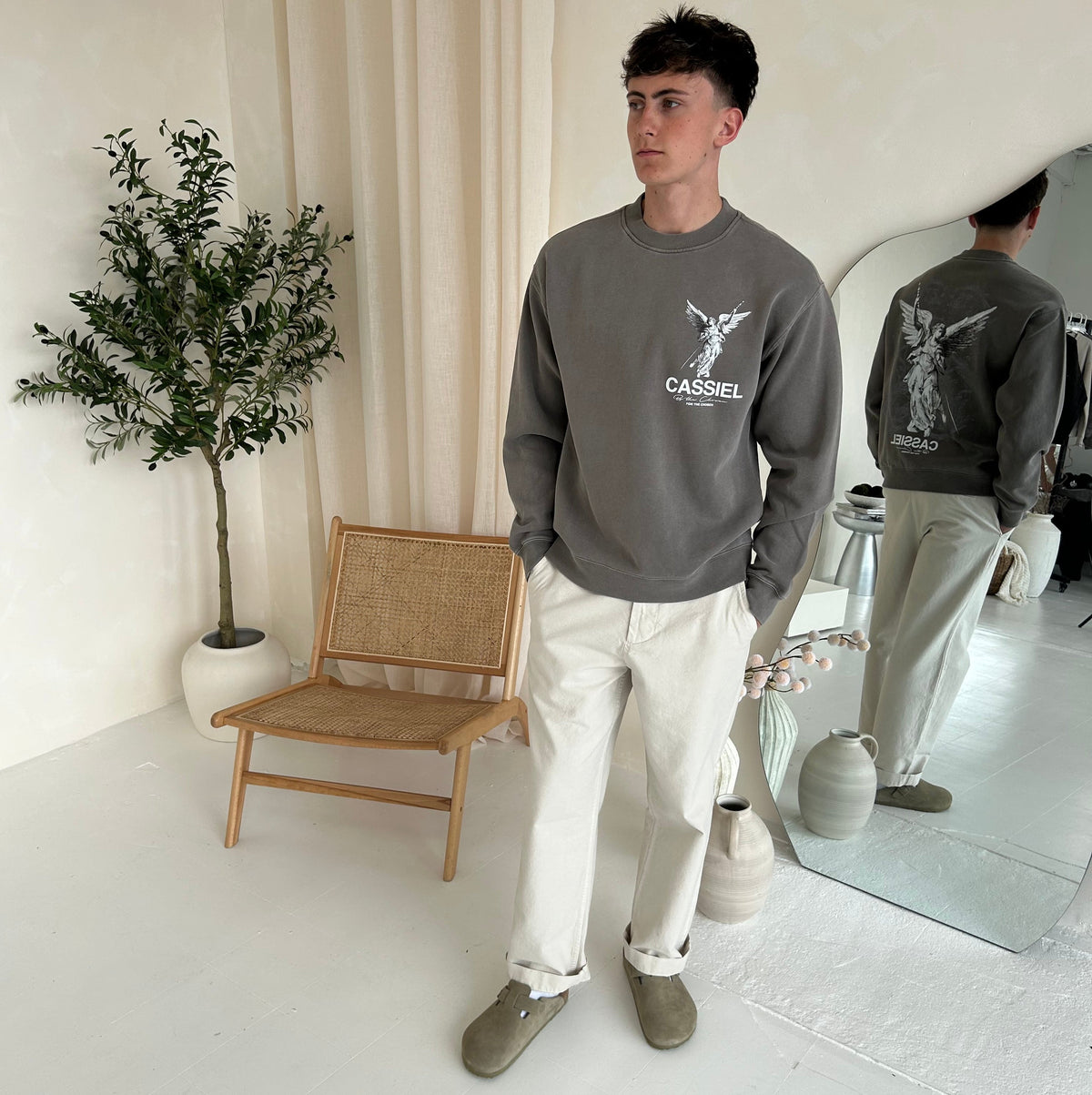 Cassiel Clo Fleur De Lis Angel Faded Grey Sweatshirt