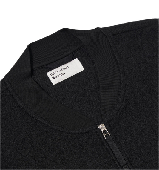 Universal Works Wool Fleece Black Zip Bomber