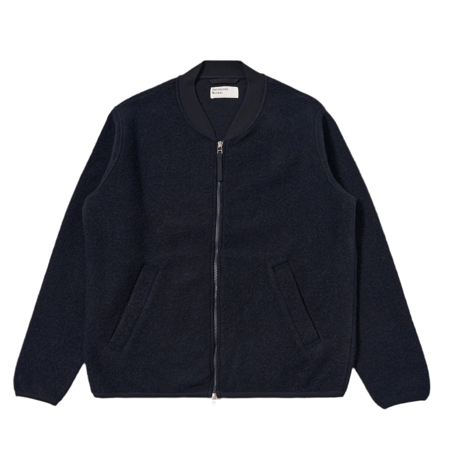 Universal Works Wool Fleece Navy Zip Bomber