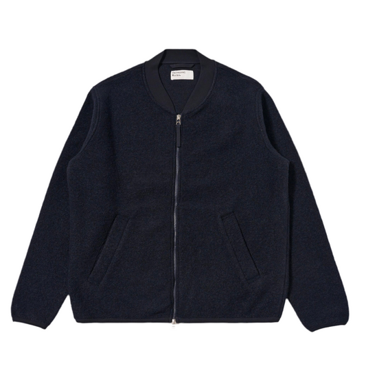 Universal Works Wool Fleece Navy Zip Bomber