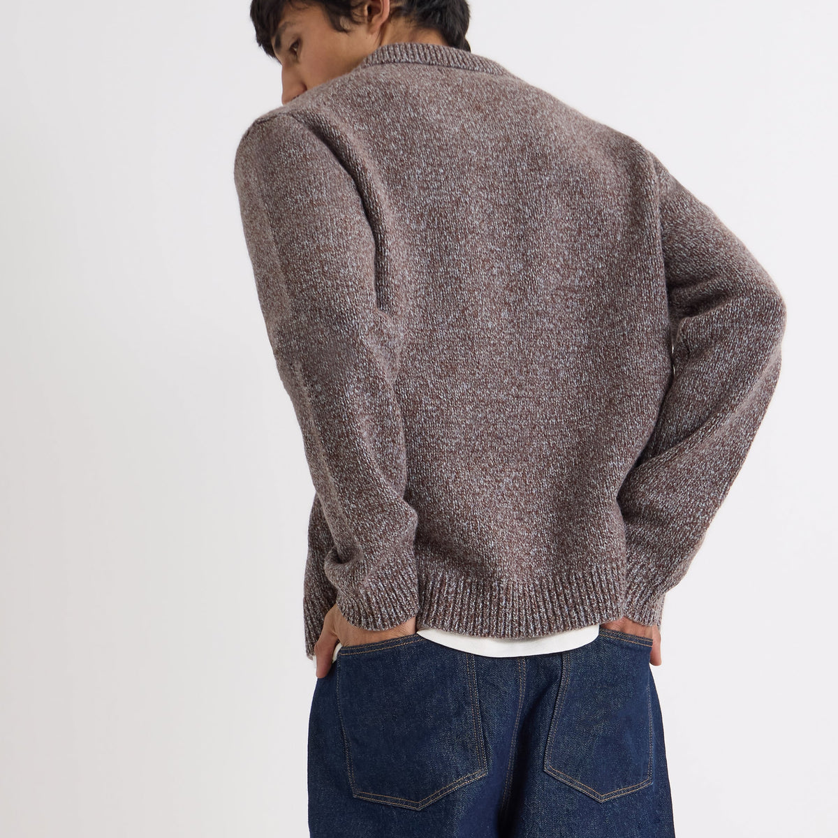 Wax London Alpha Zip Polo Twisted Fleck Brown Grey Knit