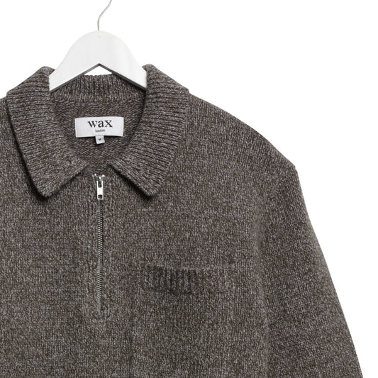 Wax London Alpha Zip Polo Twisted Fleck Brown Grey Knit