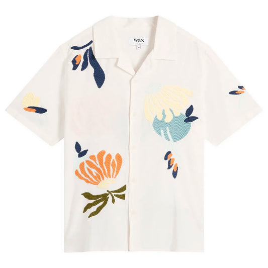 Wax London Didcot Embroidered Flower SS Ecru Shirt