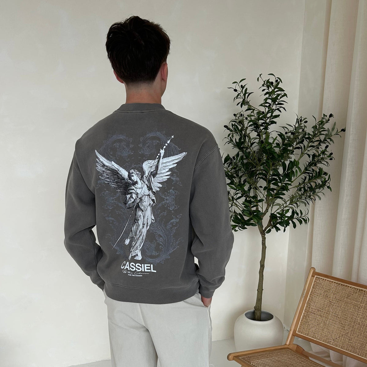 Cassiel Clo Fleur De Lis Angel Faded Grey Sweatshirt