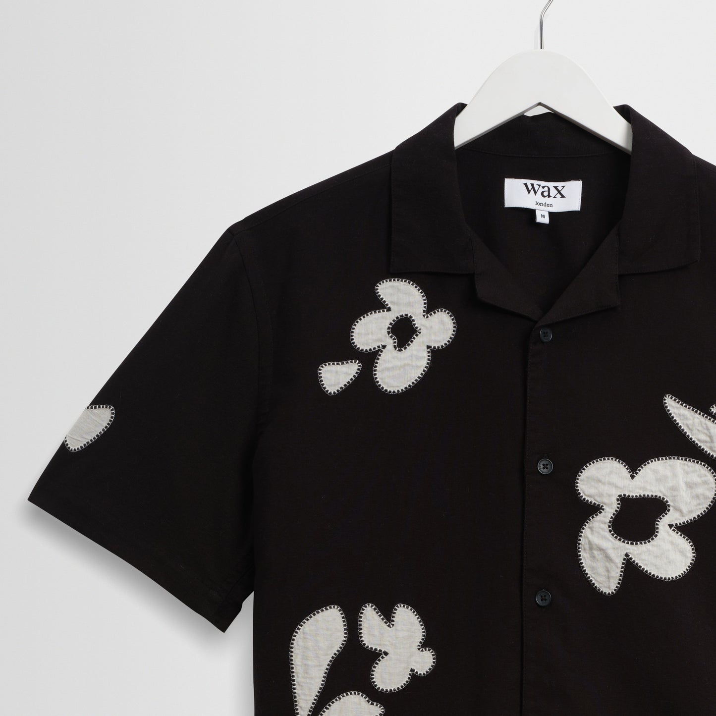 Wax London Didcot Abstract Applique Black Beige SS Shirt