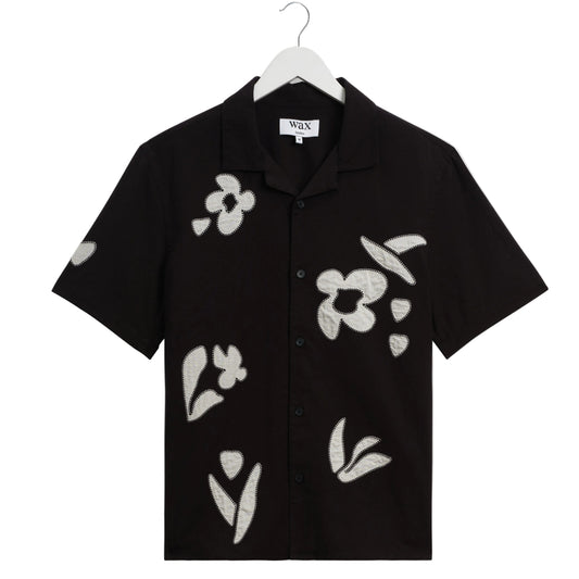 Wax London Didcot Abstract Applique Black Beige SS Shirt